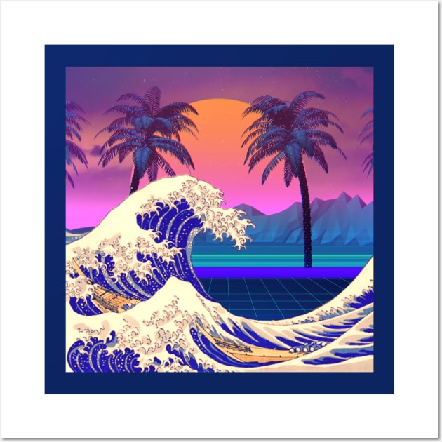 Great Wave of Kanagawa Vaporwave Retro Wall Art by NekoNinja